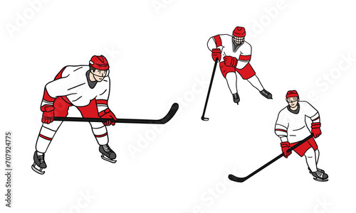 Ice hockey players in red uniforms. This is a hand-drawn illustration.