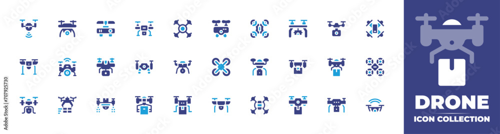 Drone icon collection. Duotone color. Vector and transparent illustration. Containing drone, camera drone, drone delivery, smart drone.