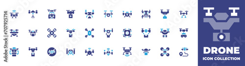 Drone icon collection. Duotone color. Vector and transparent illustration. Containing no drone zone, drone, drone delivery, smart drone.