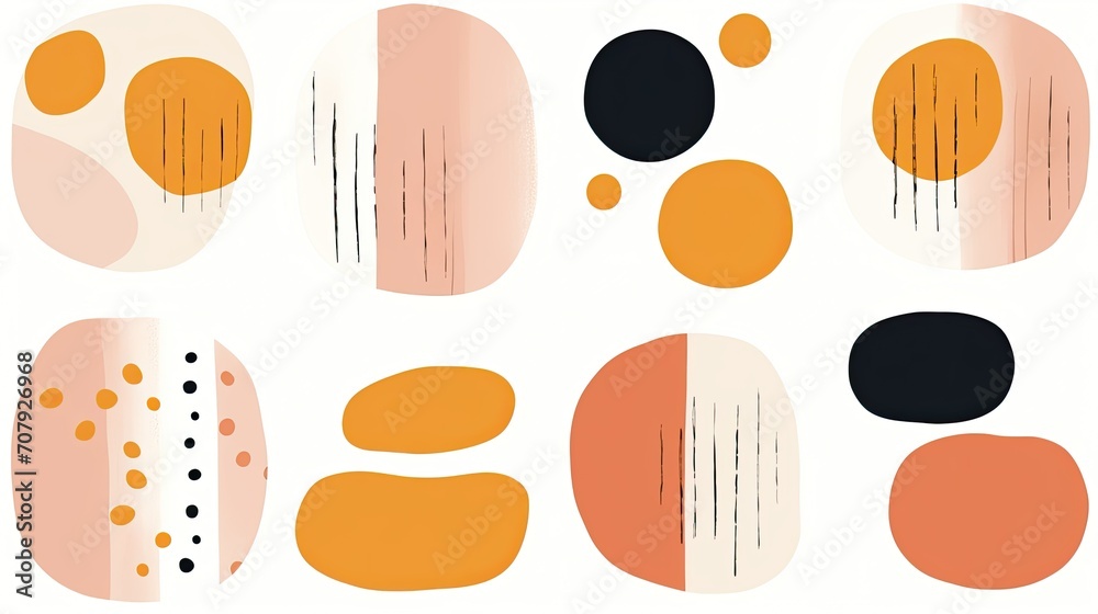 Small simple clipart, dots and geometric figures, minimalistic design, drawn illustration