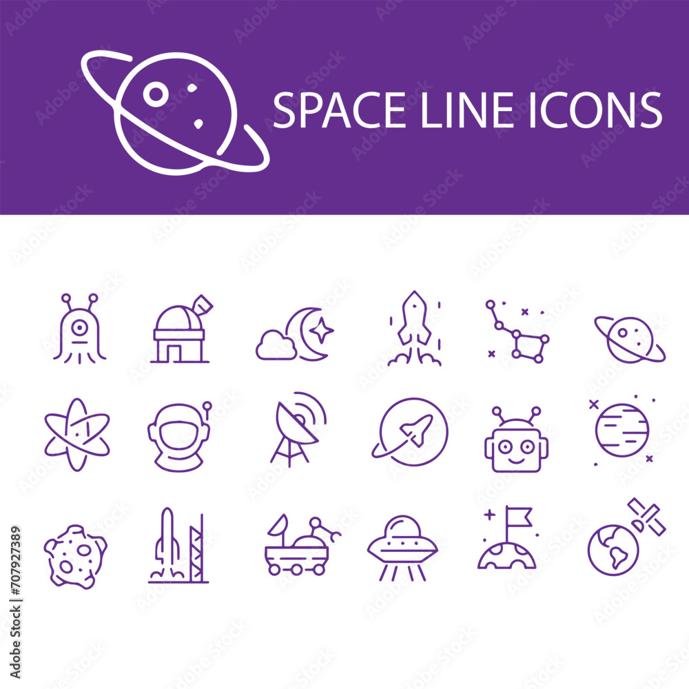 set of space line icon vector design