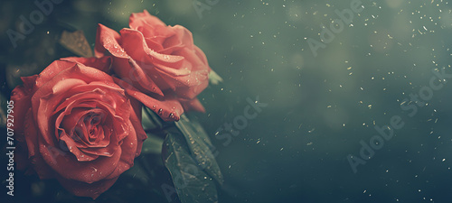 Close-up of red roses on a dark background. Valentines Day  wedding day background