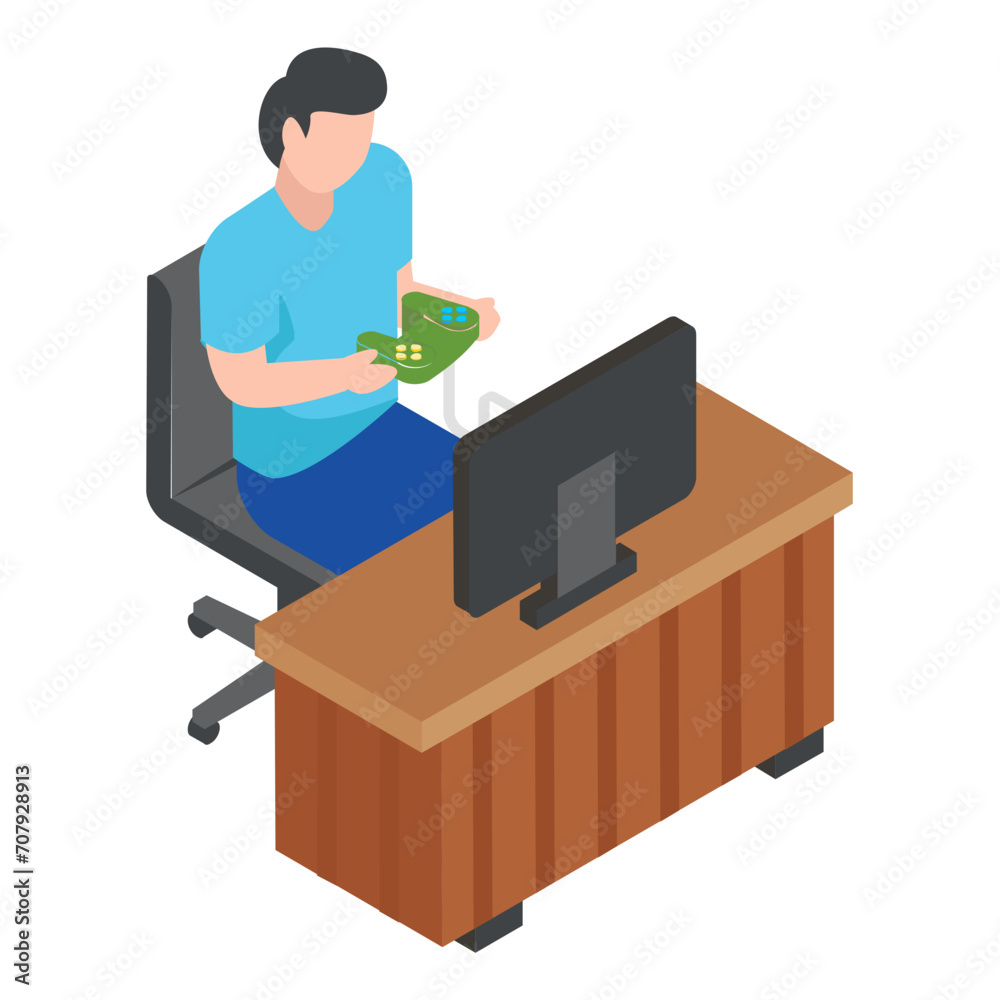 Gamer Boy isometric Concept, Video game addict Vector Icon Design, Spare time engagements Symbol, Additional pursuits Sign, Personal pastimes Stock Illustration Gamer Boy isometric Concept, Video game addict Vector Icon Design, Spare time engagements Symbol, Additional pursuits Sign, Personal pastimes Stock Illustration