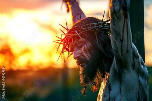 Jesus Christ Wearing Crown of Thorns Depicting Easter Symbolism