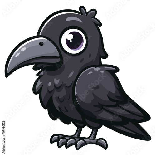 Funny cartoon raven vector illustration on white background 