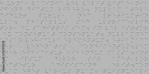 Raised dots of braille text on metallic or plastic plate. Seamless vector pattern with convex circle on grey. Background with code symbols. International alphabet for blind people