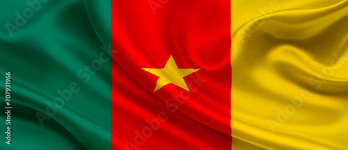 Cameroon national flag textile fabric waving