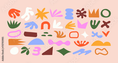 Set of organic abstract doodle elements. Colorful flat vector illustrations. Hand drawn naive shapes collection.
