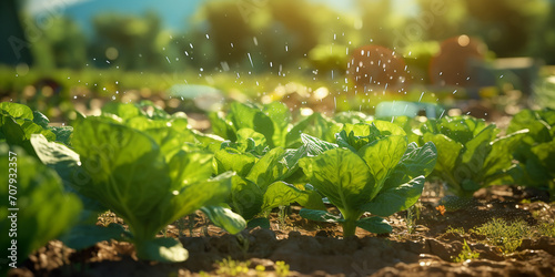 Irrigation or watering of vegetables and plants on the field
