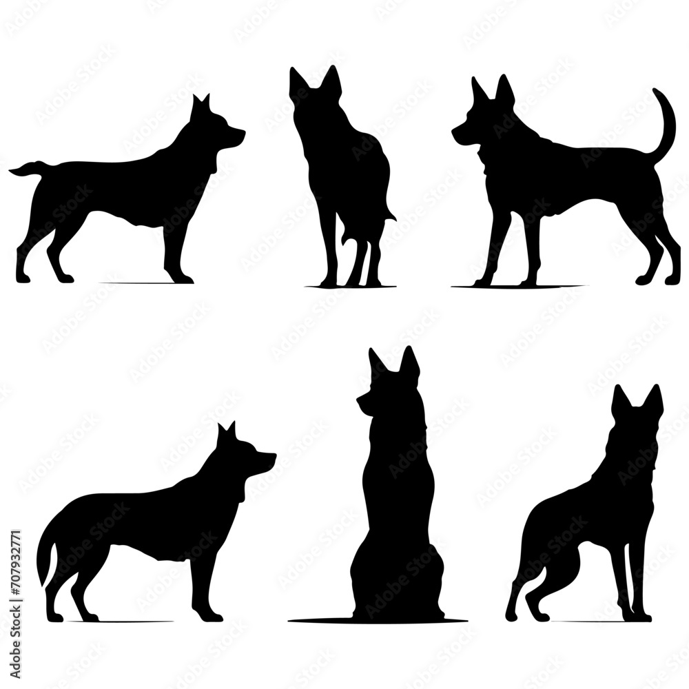 Rocky dog silhouette set. Cute icon of dogs. Dog vector illustration and logo style.
