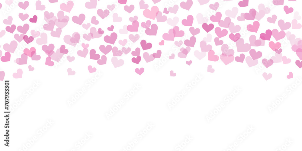 Pink vector heart confetti background, isolated banner design, valentine wallpaper with hearts