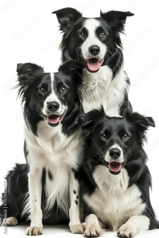 Three black and white dogs sitting next to each other. Great for pet lovers and animal-related projects