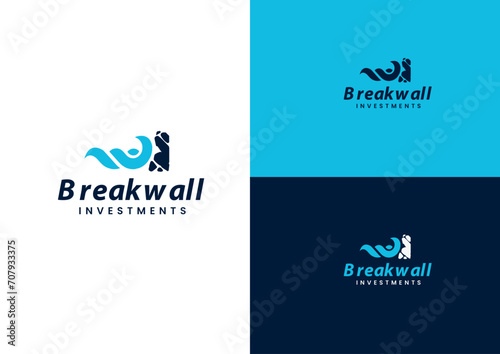 Wave breaking wall logo design