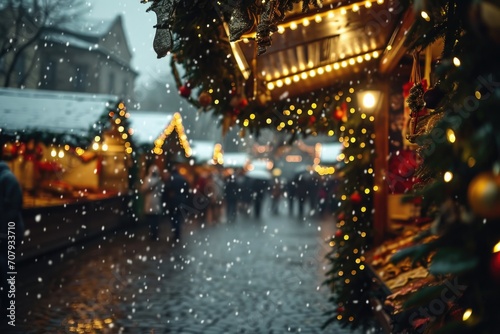 A picture of people walking down a street covered in snow. Perfect for winter-themed designs and advertisements