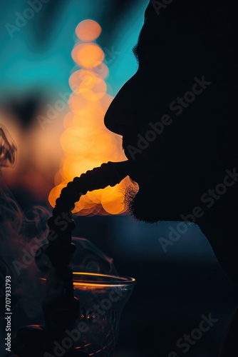 A silhouette of a man smoking a cigarette. Suitable for various themes and concepts © Fotograf