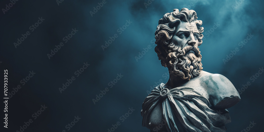 stoic statue sculpture on dark background stoic statue sculpture on dark background