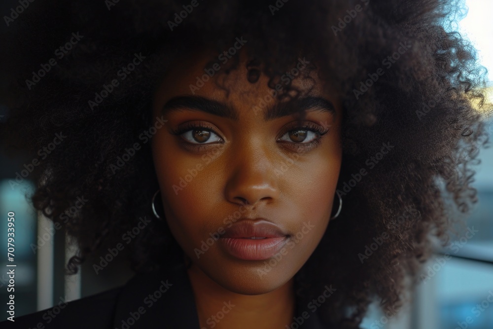 Close-up shot of a person with an afro hairstyle. Versatile image suitable for various themes Close-up shot of a person with an afro hairstyle. Versatile image suitable for various themes