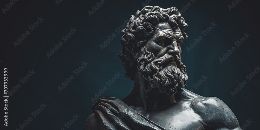 stoic statue sculpture on dark background