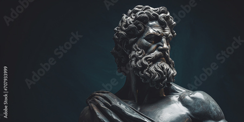 stoic statue sculpture on dark background photo