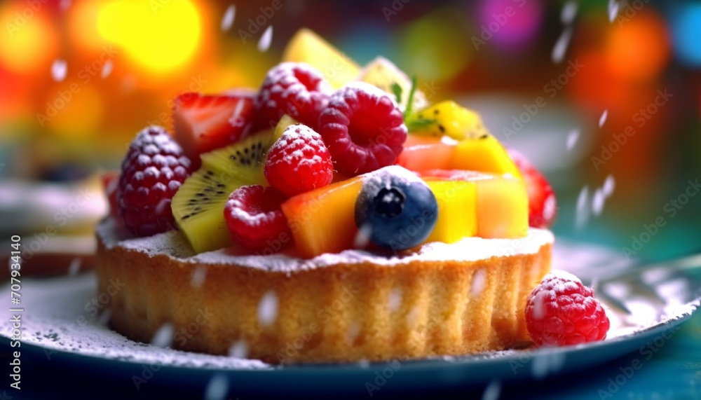 Freshness and sweetness in a homemade berry dessert on a plate generated by AI Freshness and sweetness in a homemade berry dessert on a plate generated by AI
