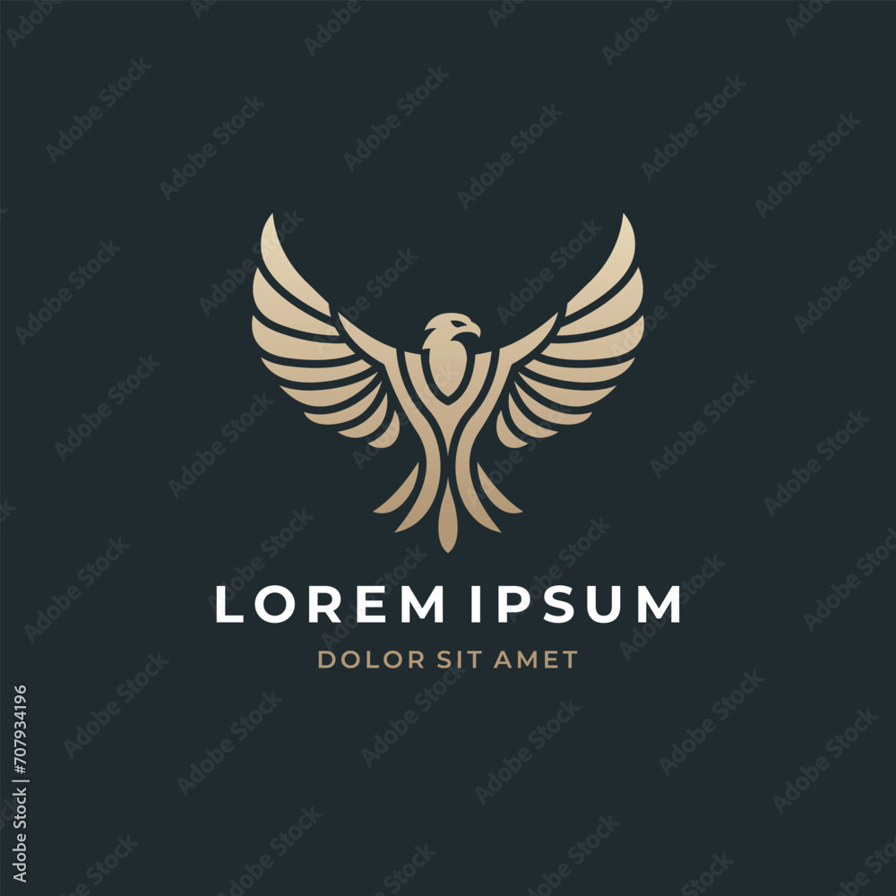 Fototapeta premium Flying eagle logo design. Vector illustration. Stylized bird logotype.