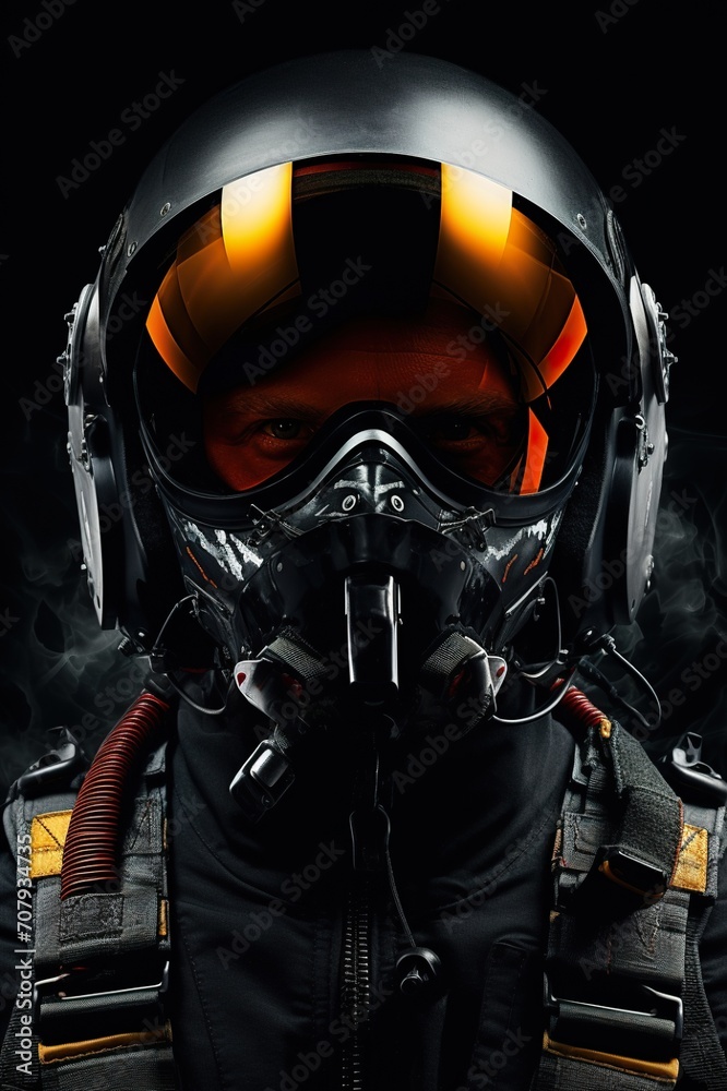 closeup portrait of dark futuristic air fighter pilot in helmet with glasses, fiction and sci-fi aircraft warrior closeup portrait of dark futuristic air fighter pilot in helmet with glasses, fiction and sci-fi aircraft warrior