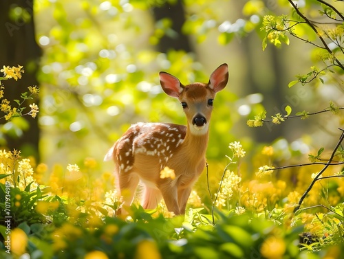 fawn, forest, spring, animal, wildlife, deer, cute