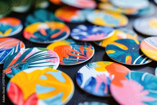 A table covered in a vibrant assortment of buttons. Perfect for crafts, sewing, or DIY projects