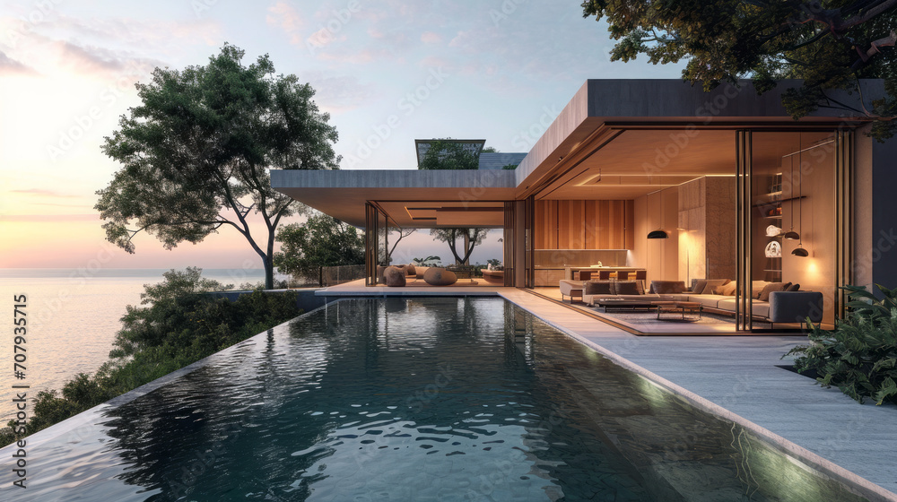 Fototapeta premium Beautiful modern house perched on a sea