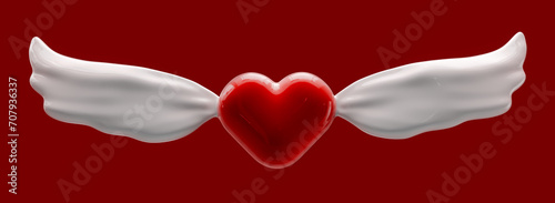 3d rendering of cartoon love heart with wings