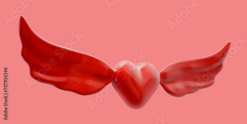 3d rendering of cartoon love heart with wings