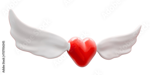3d rendering of cartoon love heart with wings