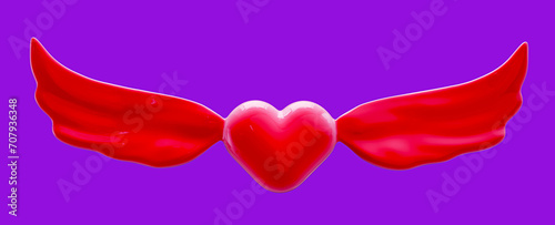 3d rendering of cartoon love heart with wings