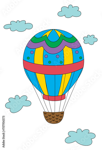 Colourful hot air balloon in the sky with clouds