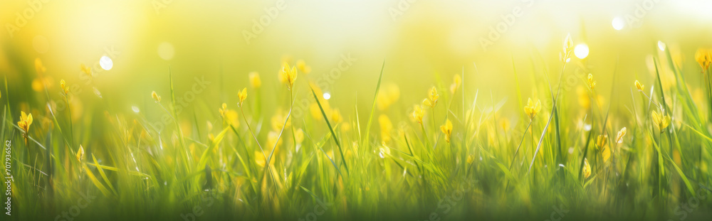 green grass grows in a field under sunlight