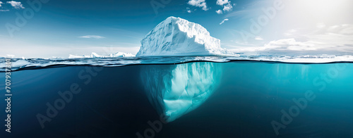 A half-submerged iceberg in the ocean. Concept of hidden danger © BraveSpirit