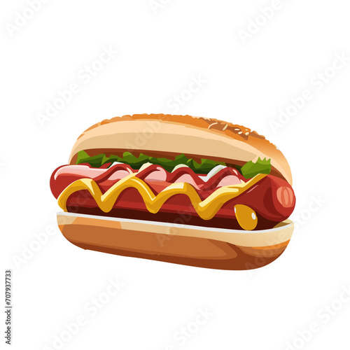 Classic Hot Dog with Mustard and Ketchup - A Fast Food Favorite