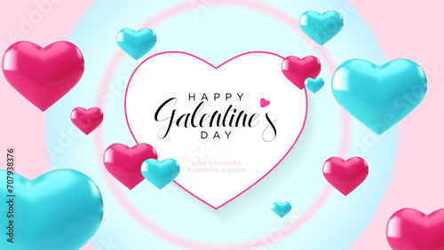 Galentine's Harmony. Blooming Hearts of Friendship in a Symphony of Pink and Blue. Wishing You a Joyful Galentine's Day Celebration!