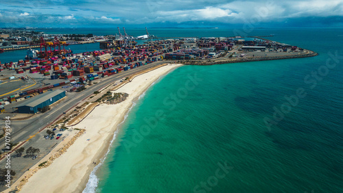 Port Beach, North Fremantle - Perth, Western Australia: 29th of october 2023: a panoramic aerial view of Port beach and Fremantle ports in the background .