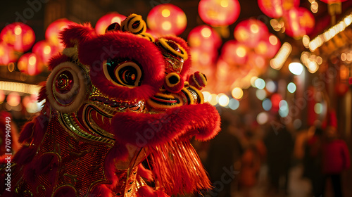 Traditional Chinese Lion Dance Performance for New Year Celebrations