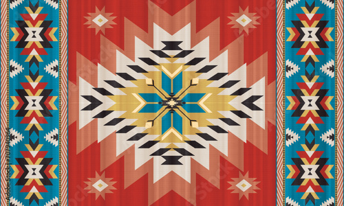 American tribal ethnic native pattern.Traditional Navajo,Aztec,Apache,Southwest and Mexican style fabric pattern.Abstract vector motifs pattern.For fabric,clothing,blanket,carpet,woven,wrap,decoration