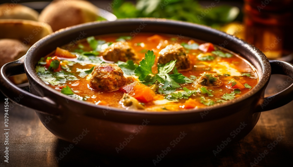 Freshness and heat combine in a homemade gourmet vegetable soup generated by AI Freshness and heat combine in a homemade gourmet vegetable soup generated by AI