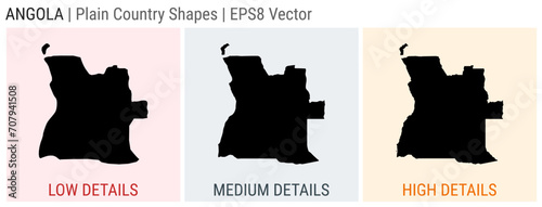 Angola - plain country shape. Low, medium, and high detailed maps of Angola. EPS8 Vector illustration.