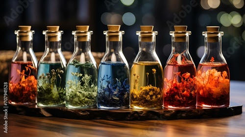 Herb oil bottles. Generative Ai 