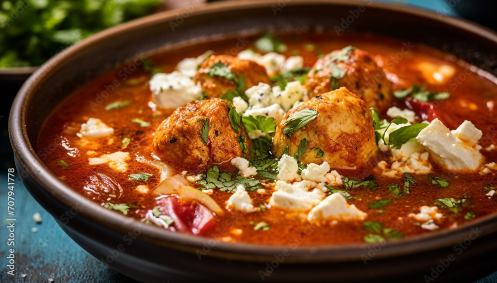 Freshness and spice enhance the homemade gourmet meal on crockery generated by AI Freshness and spice enhance the homemade gourmet meal on crockery generated by AI