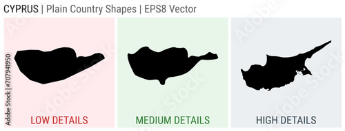 Cyprus - plain country shapes. Low, medium, and high detailed maps of Cyprus. EPS8 Vector illustration.