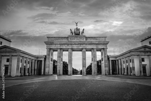 Brandenburg gate in Berlin, Germany. Black and white photography