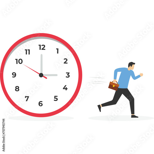 Employees rush because they are late for work, Vector illustration in flat style

