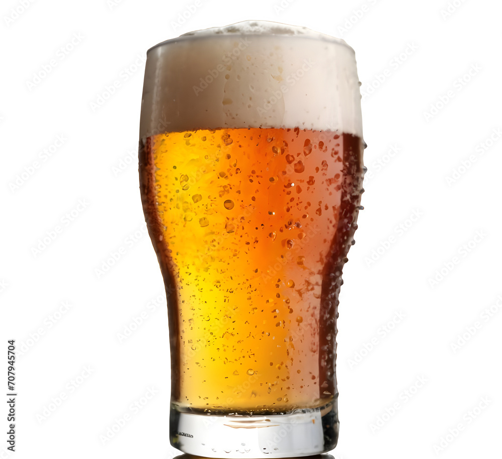 Glass of beer, isolated, front view, white and transparent background Glass of beer, isolated, front view, white and transparent background