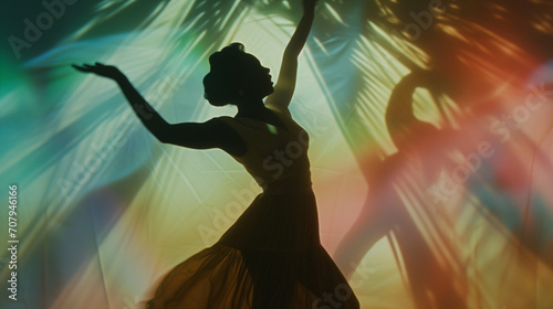 Silhouette of black woman dancing in a 1940s film photo